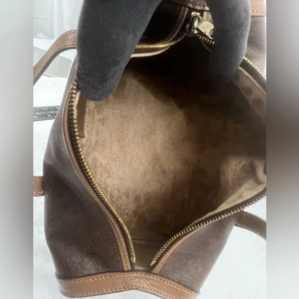 3016: Vintage Etro Brown Leather Barrel Satchel Shoulder Bag Italy - Picture 7 of 11